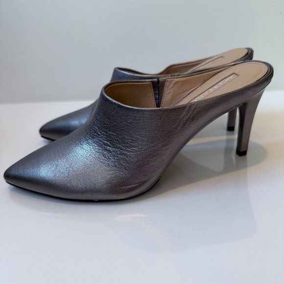 ANTONIO MELANI Silver Pewter Leather Pointed Mule Heels 7.5 - Picture 7 of 12